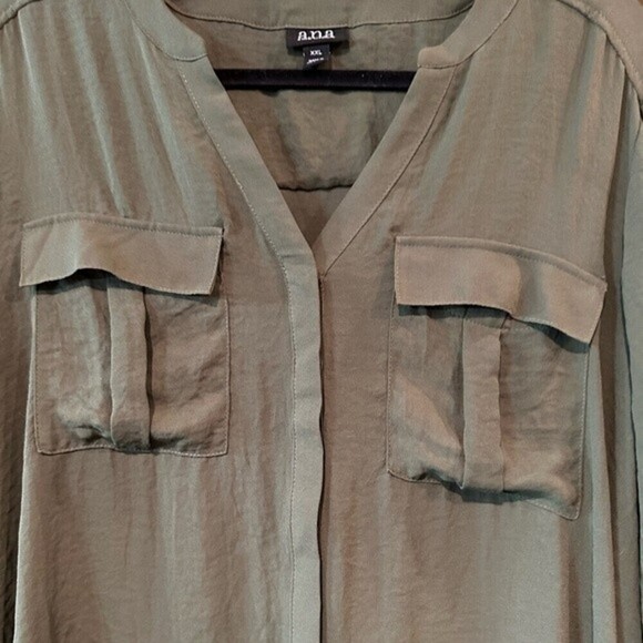 A.N.A  A‎ New Aproach Size XXL Olive Avocado Green Button Down Blouse - Picture 5 of 10